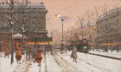 Stora boulevarden under snön av Eugène Galien-Laloue