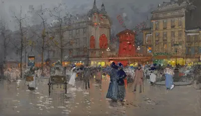 Le Moulin Rouge, Paris av Eugène Galien-Laloue