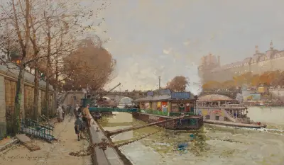 Le Quai de la Seine av Eugène Galien-Laloue