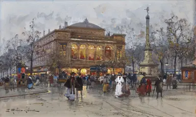 Le Théâtre Du Châtelet, Paris av Eugène Galien-Laloue
