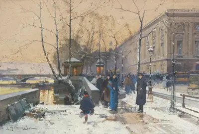Seinens stränder nära Châtelet av Eugène Galien-Laloue