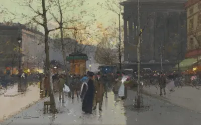 Blomstermarknaden vid Madeleine av Eugène Galien-Laloue