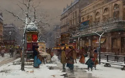 Paris, boulevard en vinter av Eugène Galien-Laloue