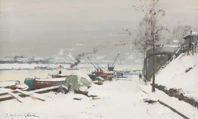 Quai De Bercy Sous La Neige av Eugène Galien-Laloue