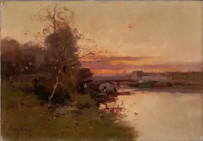 Flod vid solnedgång av Eugène Galien-Laloue