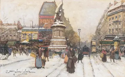 Place de Clichy i snö, Paris av Eugène Galien-Laloue