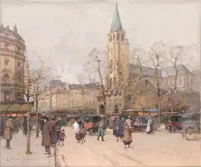 Vue des boulevards à Saint-Germain-des-Prés av Eugène Galien-Laloue