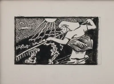 Koru-Kalevala, The Illustrated Kalevala, Lemminkäinen’s Mother drags his son from Tuonela river av Akseli Gallen-Kallela