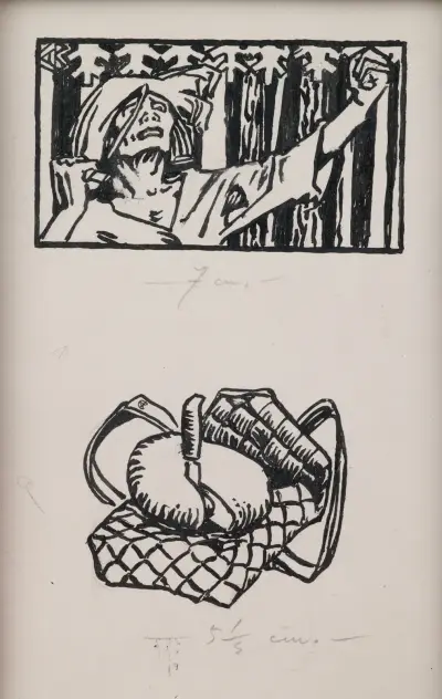 Koru-Kalevala, The Illustrated Kalevala; Poem XXXIII opening vignette, end vignette, not final version. av Akseli Gallen-Kallela
