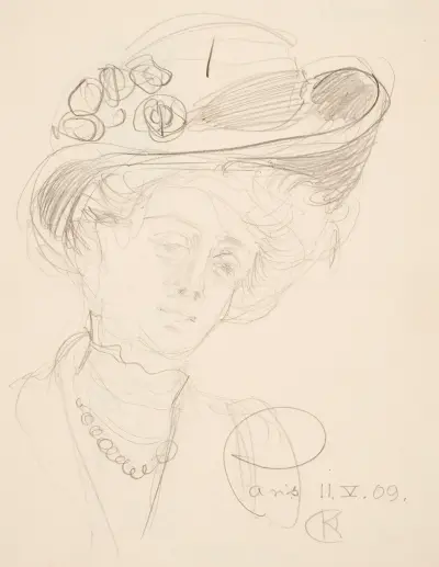 Frau mit Blumenhut, Studie von Akseli Gallen-Kallela