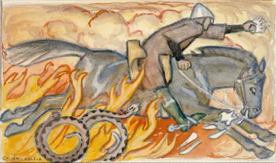 Riddaren och kungssnoken, illustration till Sju bröder av Akseli Gallen-Kallela