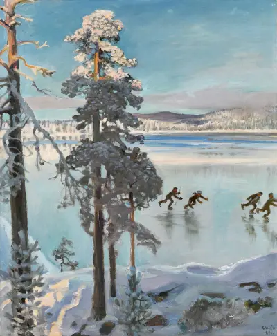 Skaters on Lake Ruovesi av Akseli Gallen-Kallela