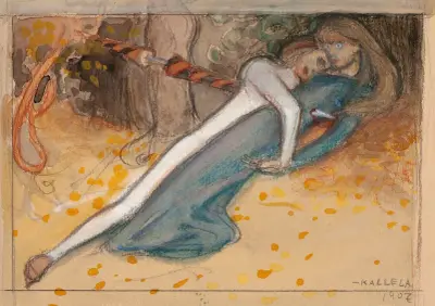 Sketch of the youngman and the pierced maid av Akseli Gallen-Kallela