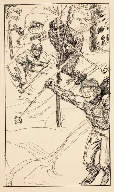 Die Brüder beim Skifahren von Akseli Gallen-Kallela