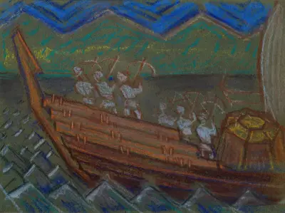 The Great Kalevala, defending Sampo from the boat with archers av Akseli Gallen-Kallela