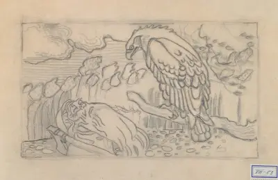 The Great Kalevala, Poem II, sketch. Väinämöinen and eagle ‘Kokkolintu’. av Akseli Gallen-Kallela