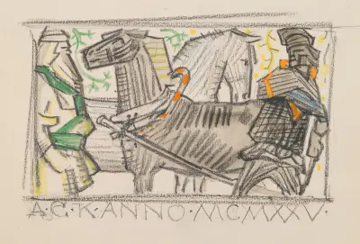 The Great Kalevala, Poem III, sketch, horses and riders meet av Akseli Gallen-Kallela
