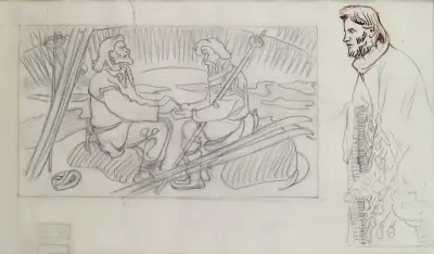 Das große Kalevala; Runensänger. Eine Skizze der Hände und des Gesichts der anderen von Akseli Gallen-Kallela