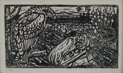 The Great Kalevala, Väinämöinen and the Eagle, a woodcut print. av Akseli Gallen-Kallela