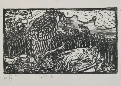 The Great Kalevala, woodcut print of Väinämöinen and the eagle av Akseli Gallen-Kallela