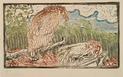 The Great Kalevala, woodcut print of Väinämöinen and the eagle av Akseli Gallen-Kallela