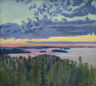 View Over a Lake at Sunset von Akseli Gallen-Kallela