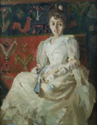 Woman on a Rooster Ryijy Rug, Akseli Gallen-Kallela