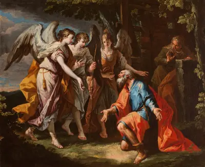 Abraham och änglarna av Gaspare Diziani