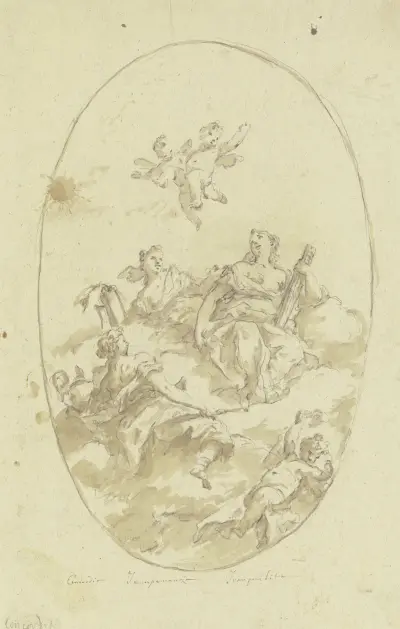 Allegorische Figurengruppe auf Wolken (Concordia, Temperanza und Tranquilità) av Gaspare Diziani
