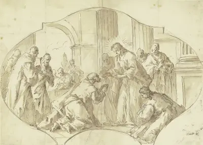 Christus reicht den Aposteln das Abendmahl av Gaspare Diziani