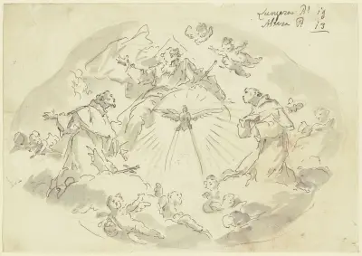 Die Heiligen Franziskus und Antonius vor Gottvater av Gaspare Diziani