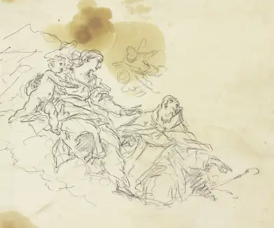 Madonna auf Wolken, von einem Heiligen verehrt av Gaspare Diziani