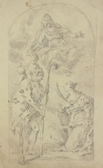 Maria auf Wolken mit dem Heiligen Christophorus und einer Heiligen av Gaspare Diziani