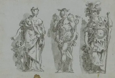 Venus, Merkurius och Minerva (scheinskulptur) av Gaspare Diziani