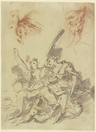 Zwei Allegorien (Immortalità und Concordia) und zwei Köpfe von Gaspare Diziani