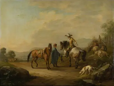 A Gentleman on Horseback with his Groom av Johann Georg Pforr