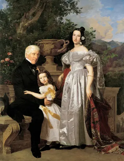 Der fürstlich Esterházy’sche Rat Mathias Kerzmann mit seiner zweiten Gattin Maria Helena, geb. Mikolischütz, und Tochter Maria av Ferdinand Georg Waldmüller