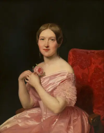 Junge Dame in rosafarbenem Atlaskleid av Ferdinand Georg Waldmüller