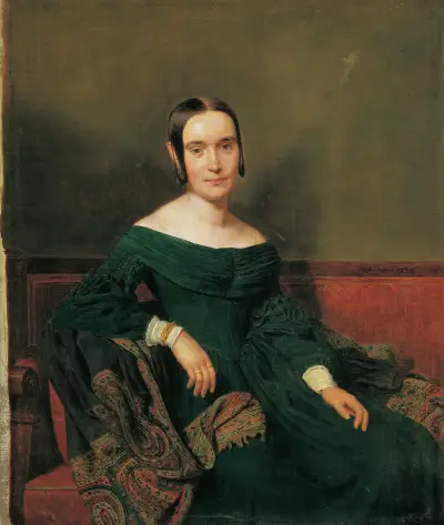 Lady in vermilion dress av Ferdinand Georg Waldmüller