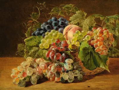 Stilleben med persikor och druvor av Ferdinand Georg Waldmüller