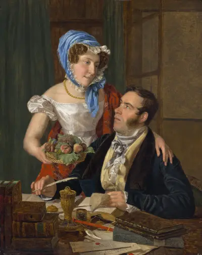 The Cartographer Professor Josef Jüttner and His Wife av Ferdinand Georg Waldmüller