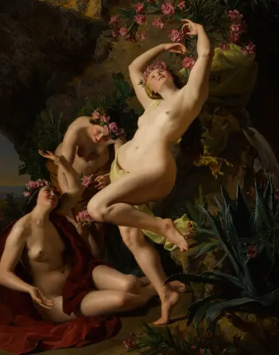De tre gracerna med rosor av Ferdinand Georg Waldmüller