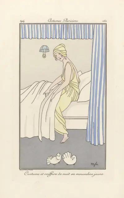 Nattdräkt och huvudbonad av George Barbier
