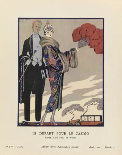 Avresa till kasinot, aftonkappa av Worth av George Barbier