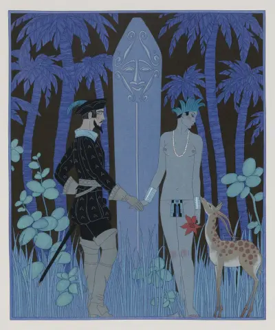 Pocahontas möter John Smith av George Barbier