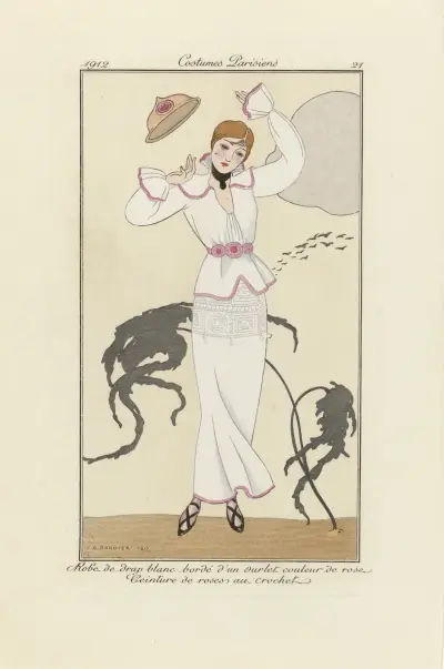 Promenadklänning hos Sarah i schackrutor och handmålat taft av George Barbier