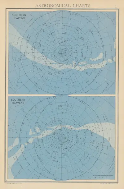 Astronomiska kartor norra och södra himlen av John George Bartholomew