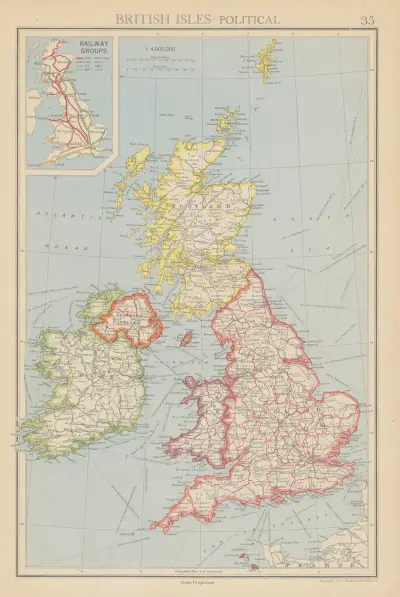 Brittiska öarna, politisk av John George Bartholomew