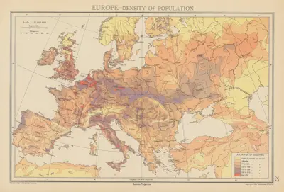 Europa, befolkningstäthet av John George Bartholomew