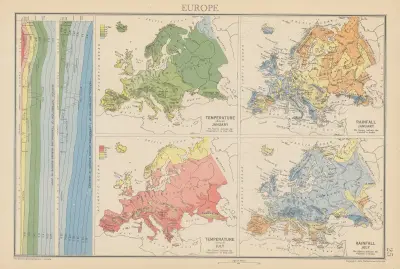 Europa, temperatur, nederbörd av John George Bartholomew